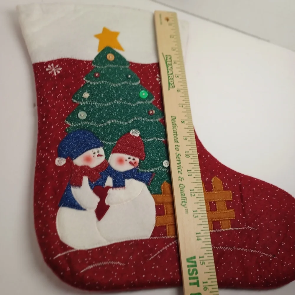 17 inch Holiday Christmas Quilted Stocking- 3D Appliqué Snowman/Tree/Snow Flakes